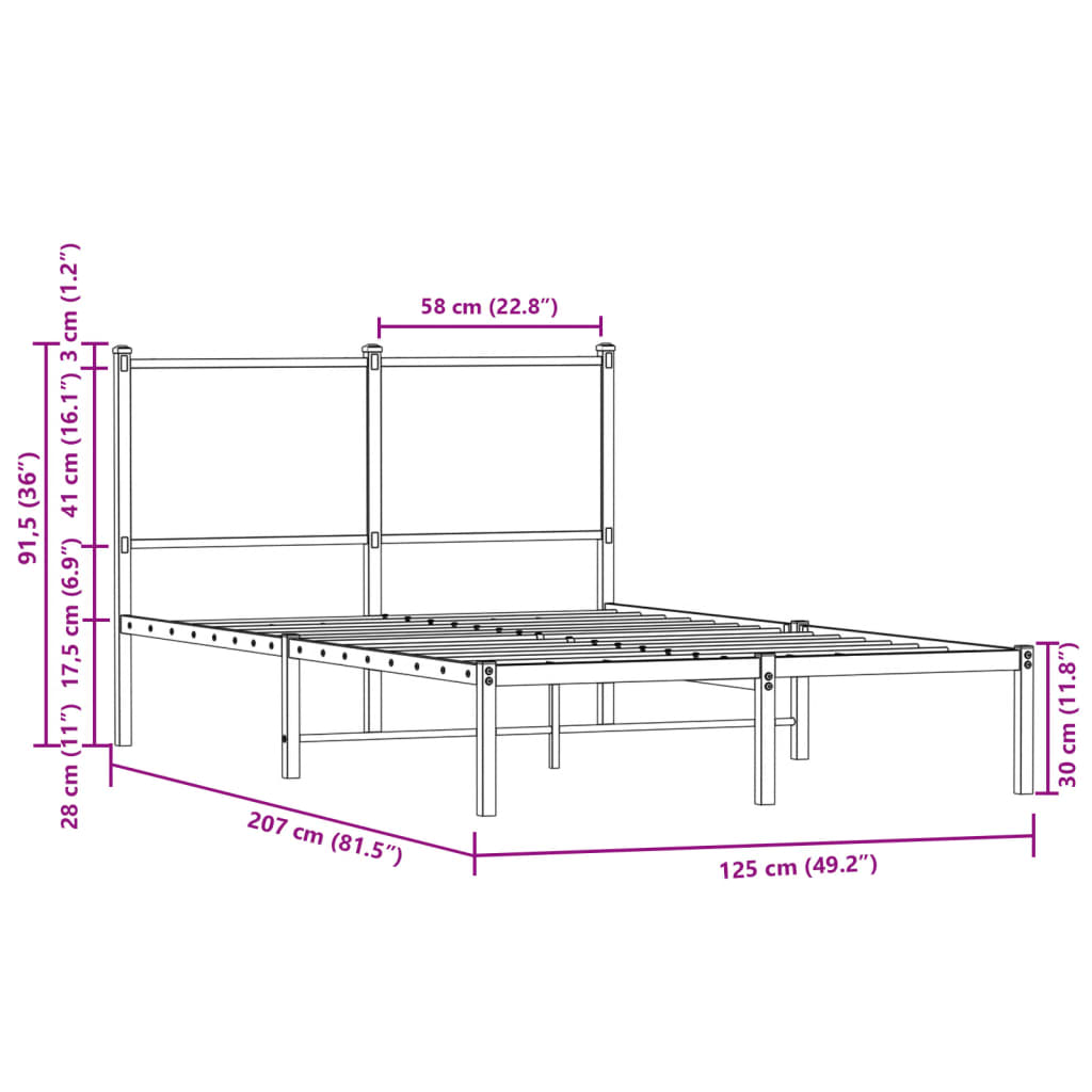 Sengeramme i metall uten madrass røkt eik 120x200 cm