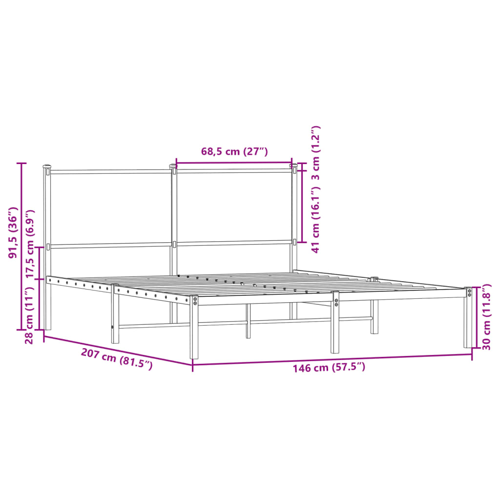 Sengeramme i metall uten madrass røkt eik 140x200 cm