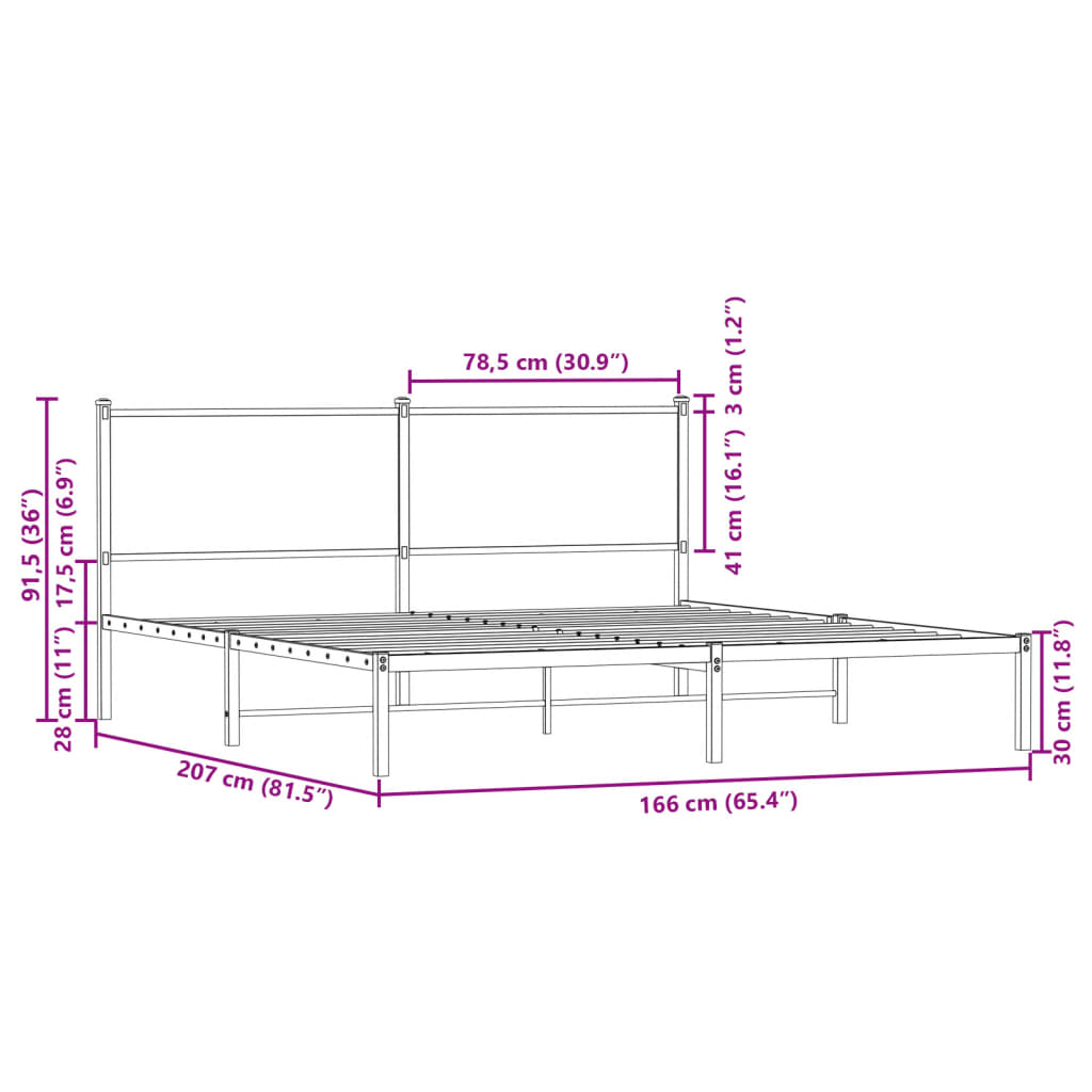 Sengeramme i metall uten madrass røkt eik 160x200 cm