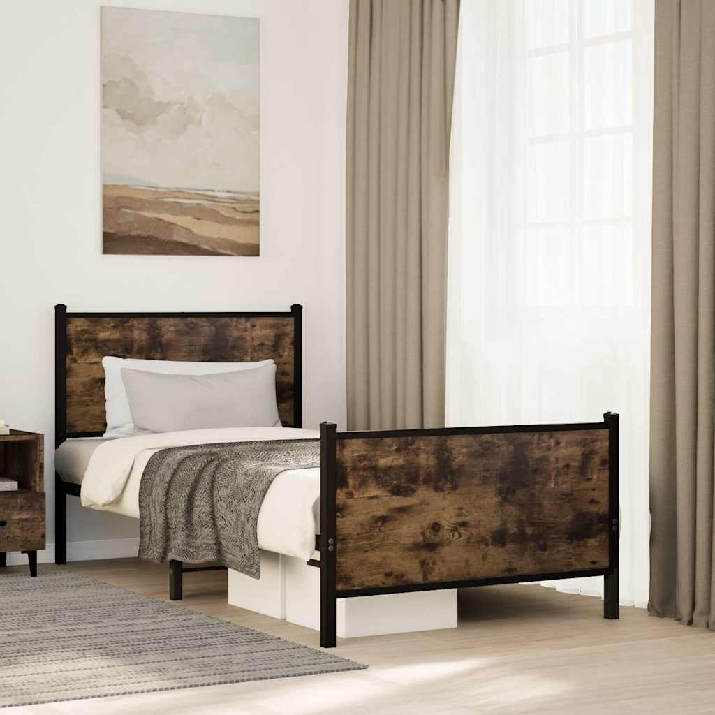 Sengeramme i metall uten madrass røkt eik 80x200 cm