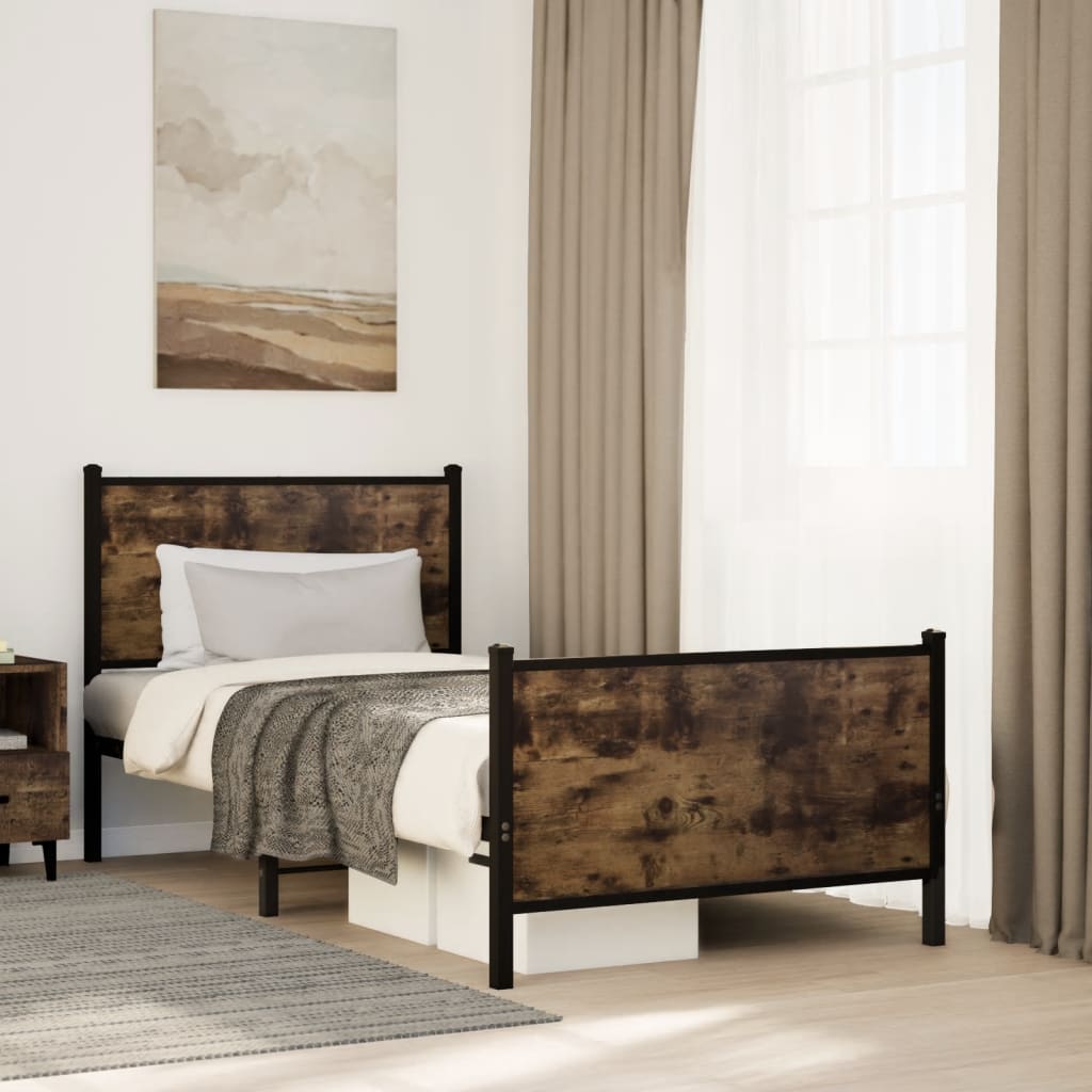 Sengeramme i metall uten madrass røkt eik 90x190 cm