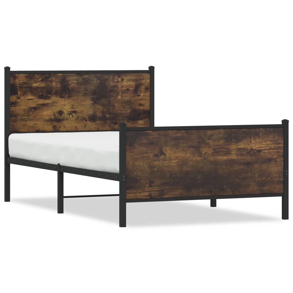 Sengeramme i metall uten madrass røkt eik 107x203 cm