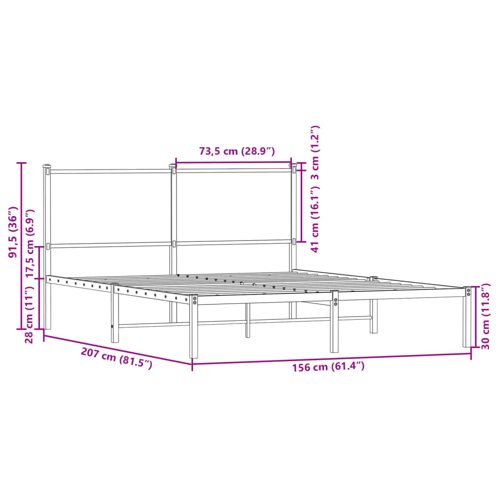 Sengeramme i metall uten madrass sonoma eik 150x200 cm