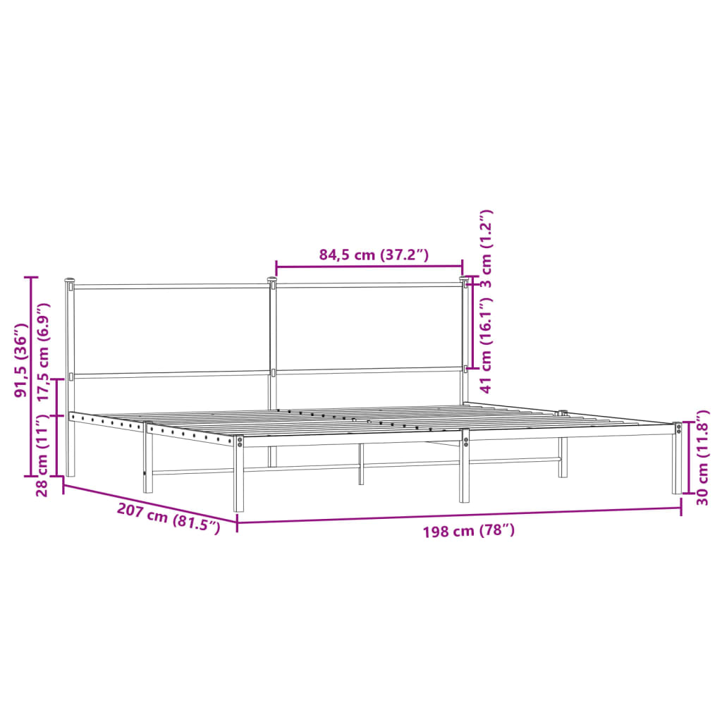 Sengeramme i metall uten madrass sonoma eik 193x203 cm