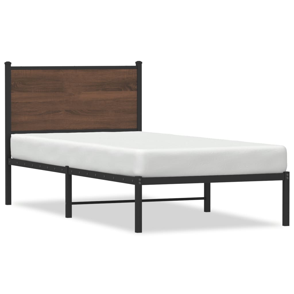 Sengeramme i metall uten madrass brun eik 75x190 cm