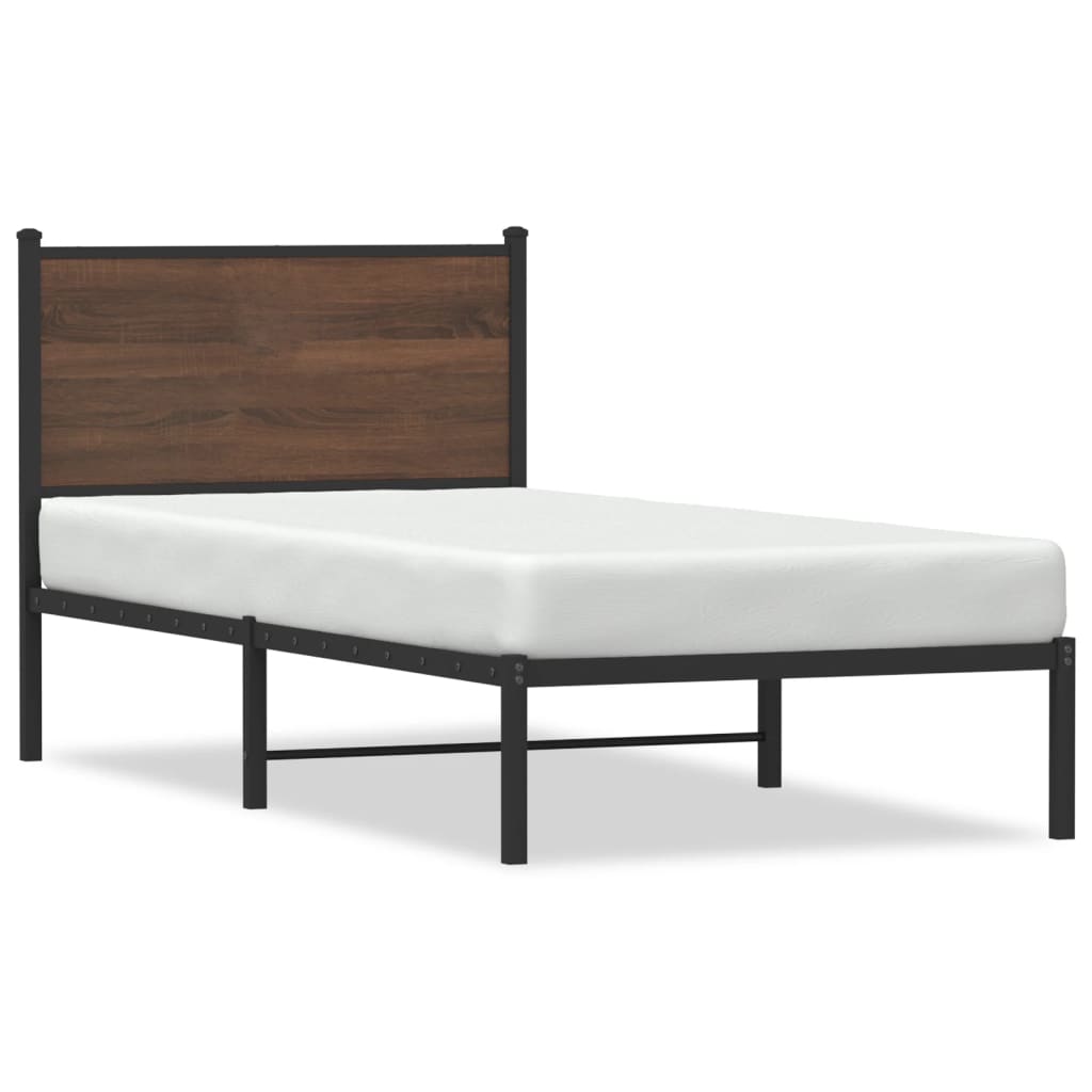 Sengeramme i metall uten madrass brun eik 90x190 cm