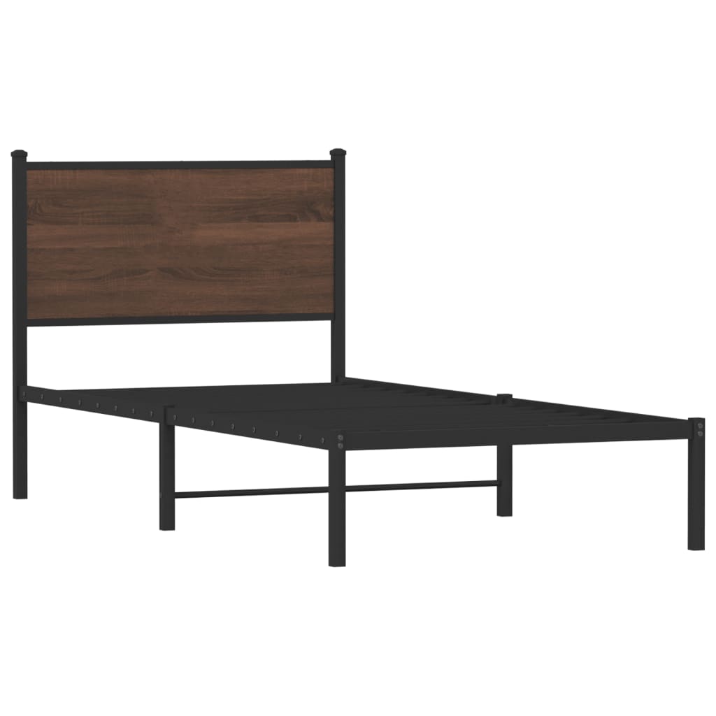Sengeramme i metall uten madrass brun eik 90x200 cm