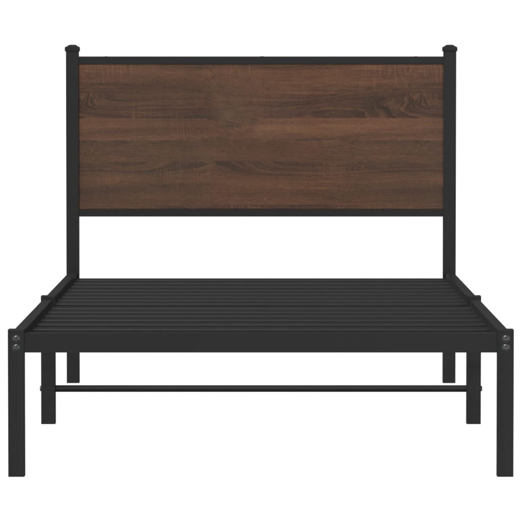 Sengeramme i metall uten madrass brun eik 100x190 cm