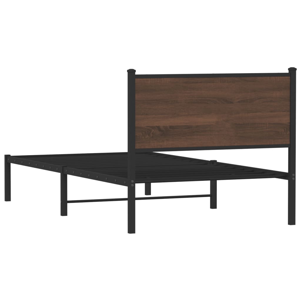 Sengeramme i metall uten madrass brun eik 107x203 cm