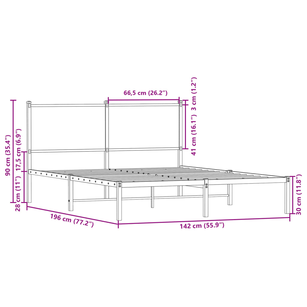 Sengeramme i metall uten madrass brun eik 137x190 cm
