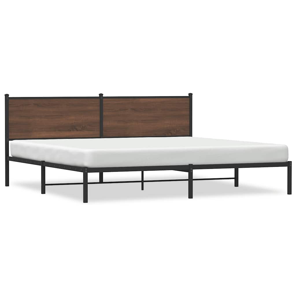 Sengeramme i metall uten madrass brun eik 193x203 cm