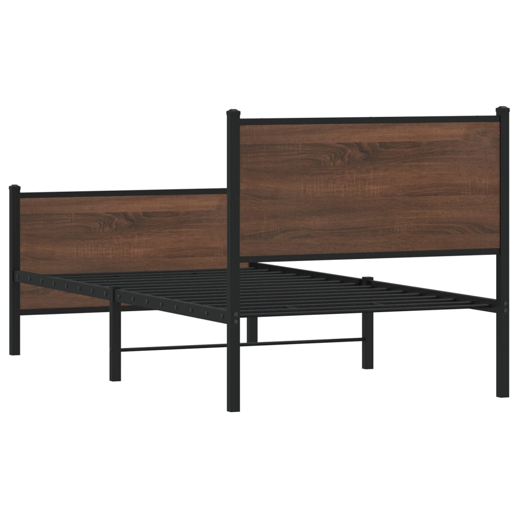 Sengeramme i metall uten madrass brun eik 90x190 cm