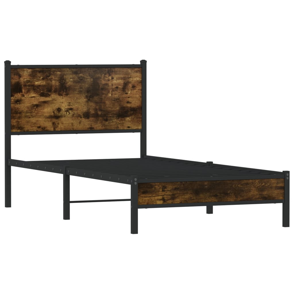 Sengeramme i metall uten madrass røkt eik 75x190 cm