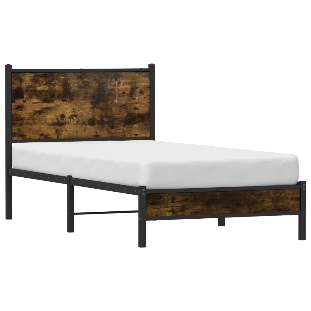 Sengeramme i metall uten madrass røkt eik 90x200 cm