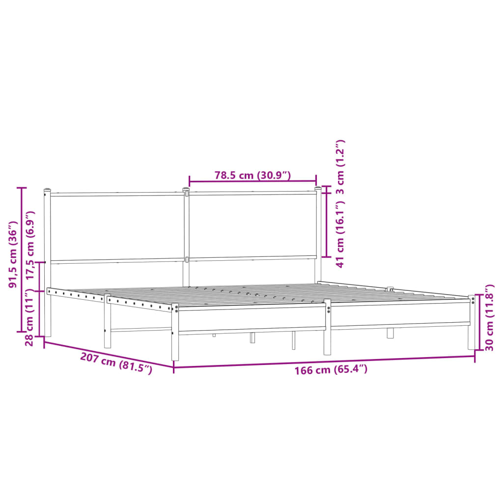 Sengeramme i metall uten madrass røkt eik 160x200 cm