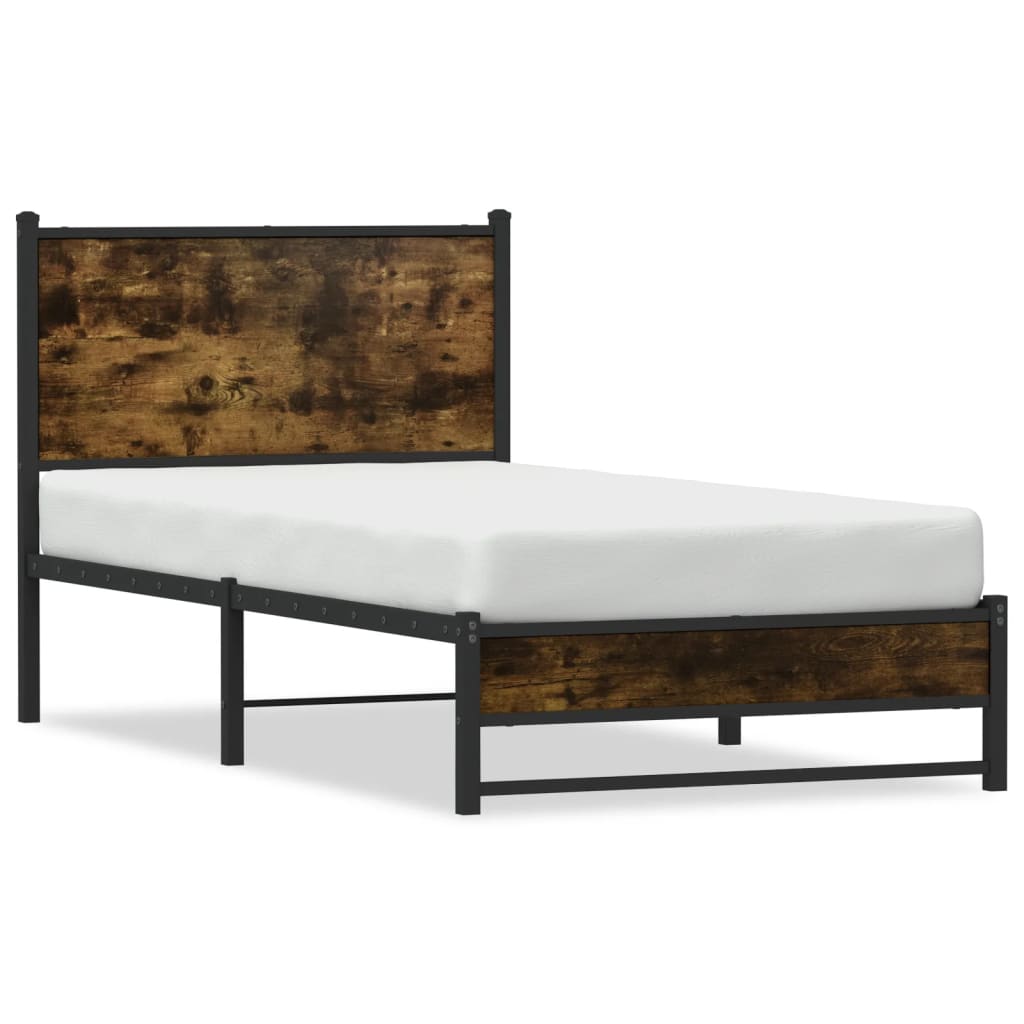 Sengeramme i metall uten madrass røkt eik 75x190 cm