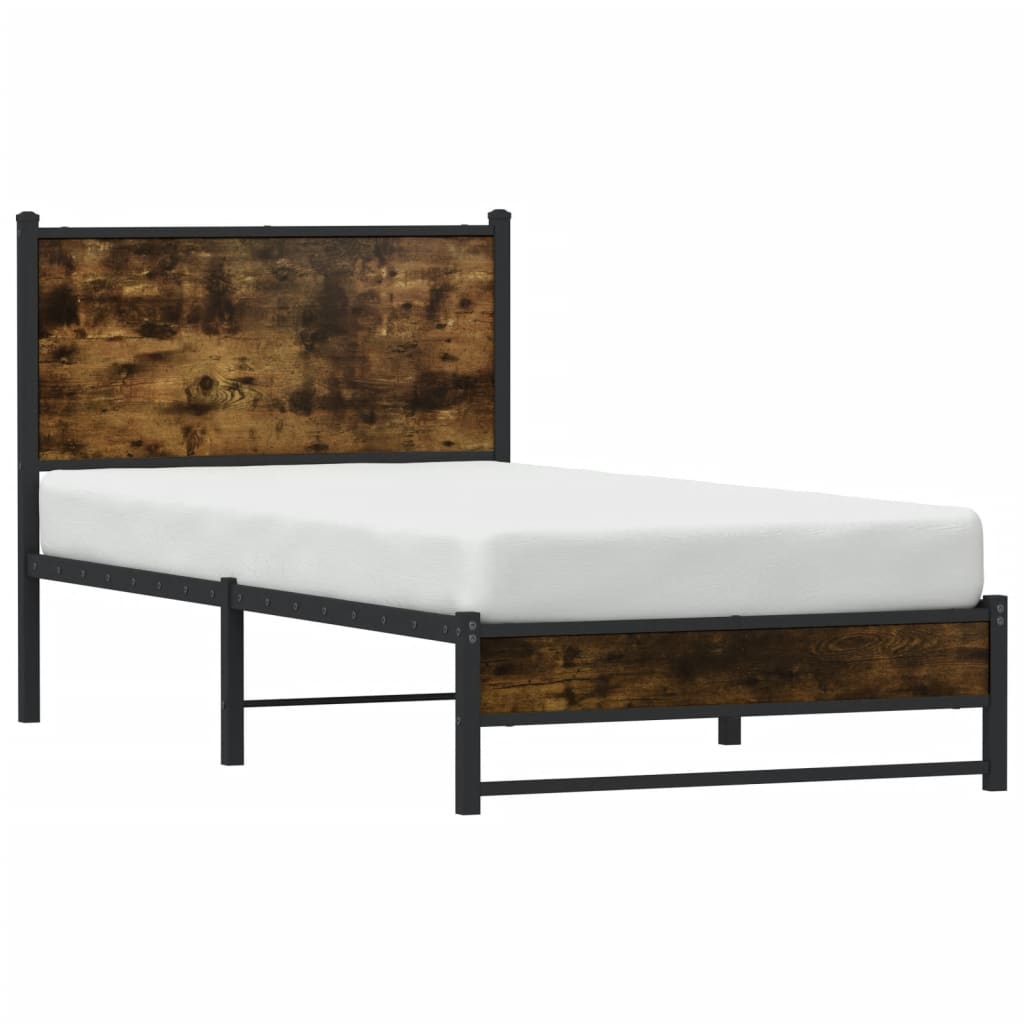 Sengeramme i metall uten madrass røkt eik 90x200 cm