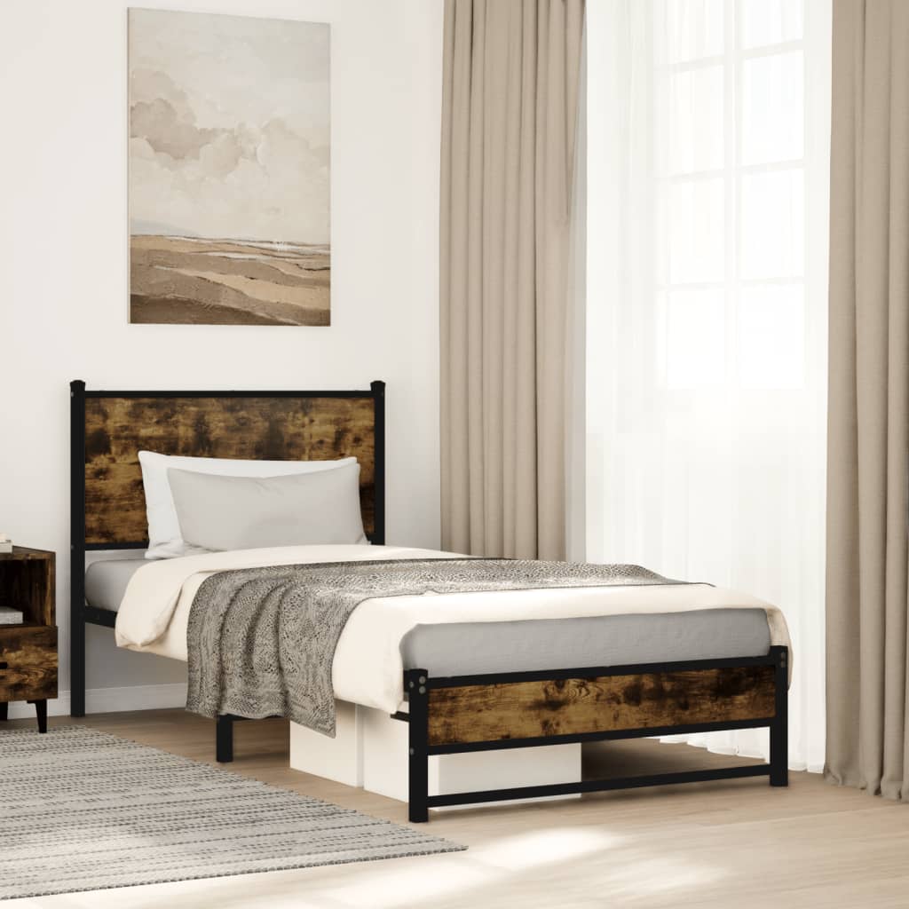 Sengeramme i metall uten madrass røkt eik 100x200 cm