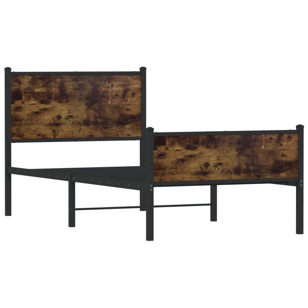 Sengeramme i metall uten madrass røkt eik 75x190 cm