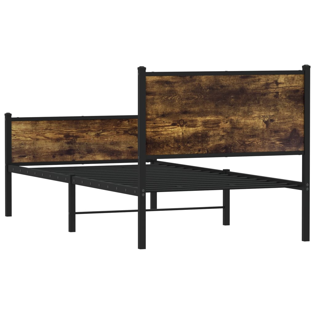 Sengeramme i metall uten madrass røkt eik 75x190 cm