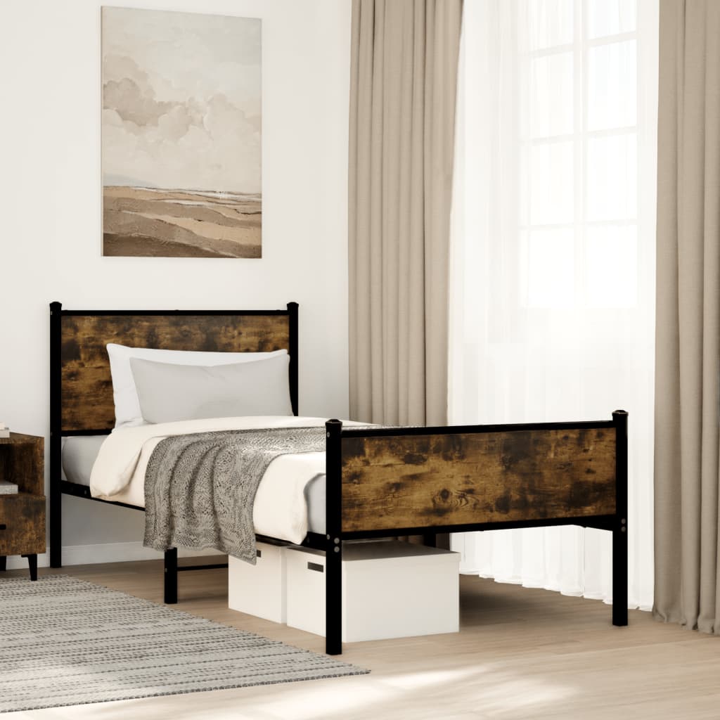 Sengeramme i metall uten madrass røkt eik 75x190 cm