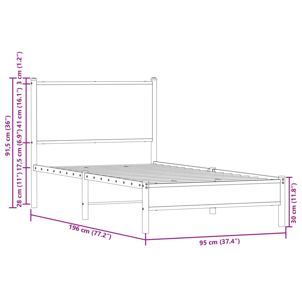 Sengeramme i metall uten madrass sonoma eik 90x190 cm