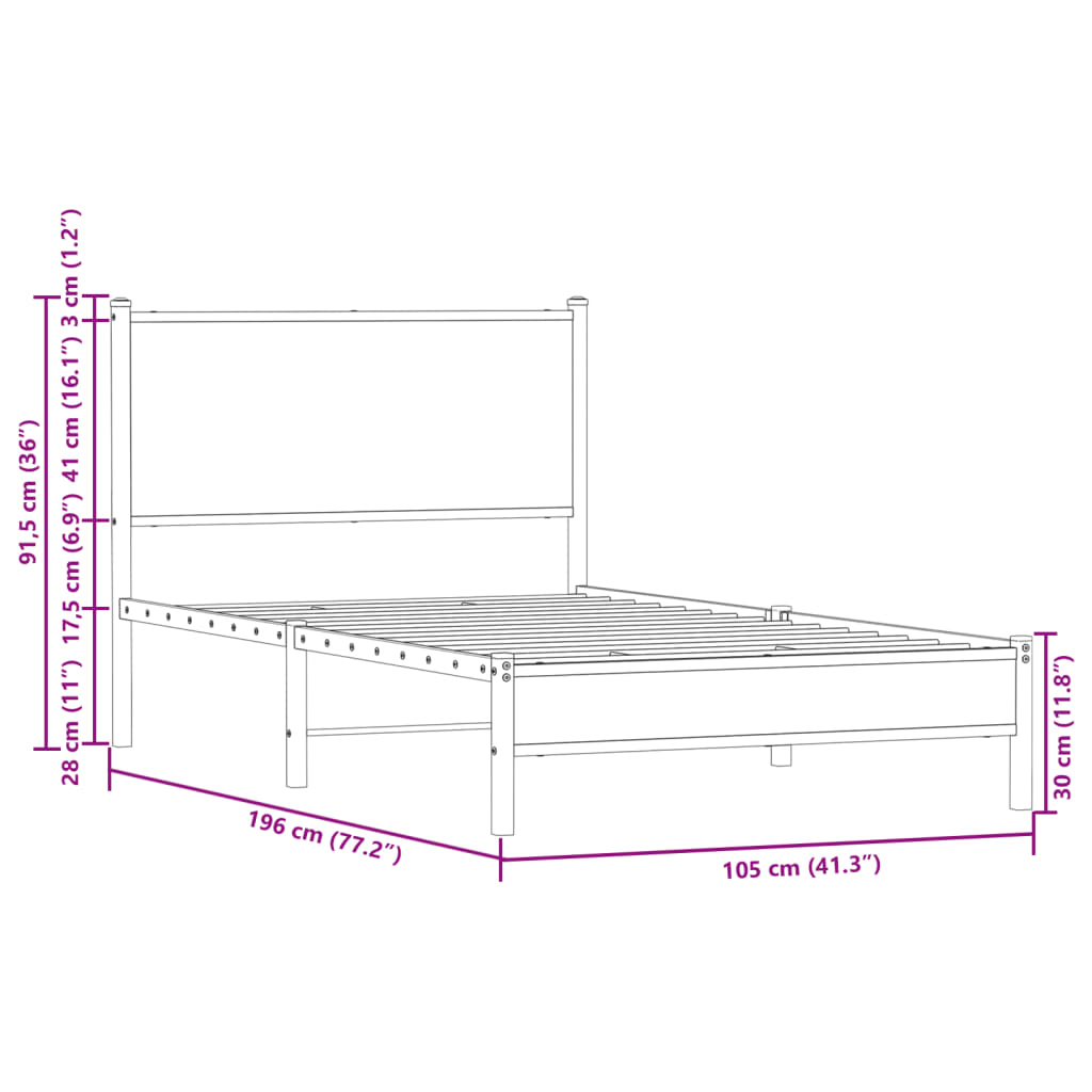 Sengeramme i metall uten madrass sonoma eik 100x190 cm vidaXL