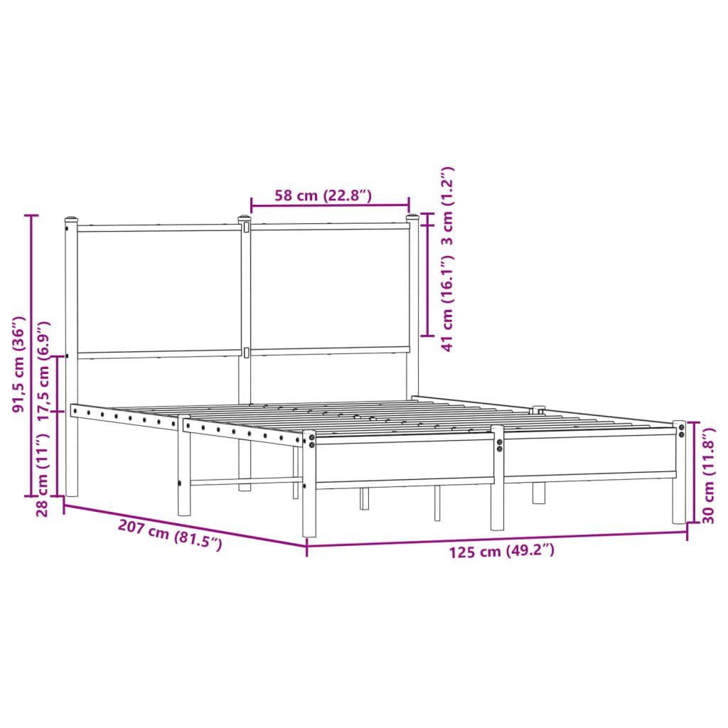 Sengeramme i metall uten madrass sonoma eik 120x200 cm
