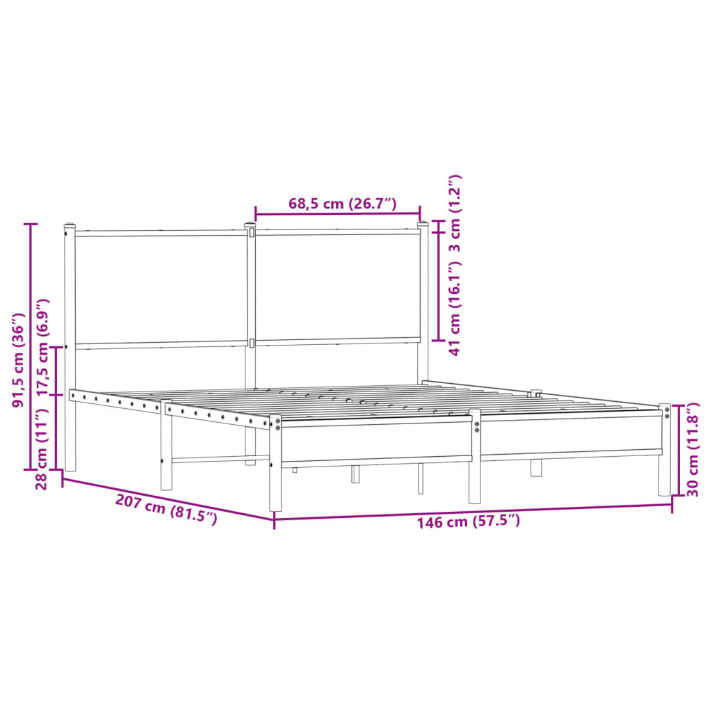 Sengeramme i metall uten madrass sonoma eik 140x200 cm vidaXL