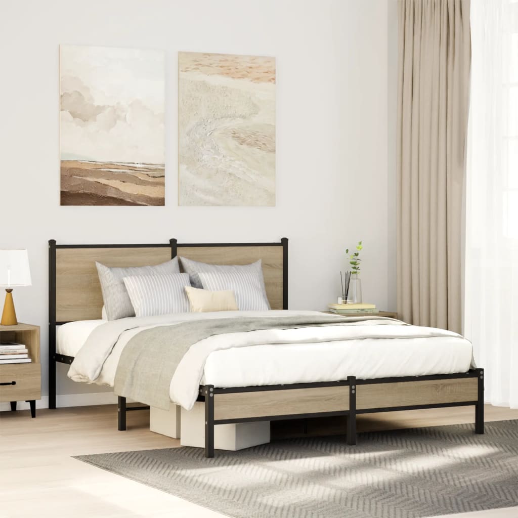 Sengeramme i metall uten madrass sonoma eik 140x200 cm vidaXL