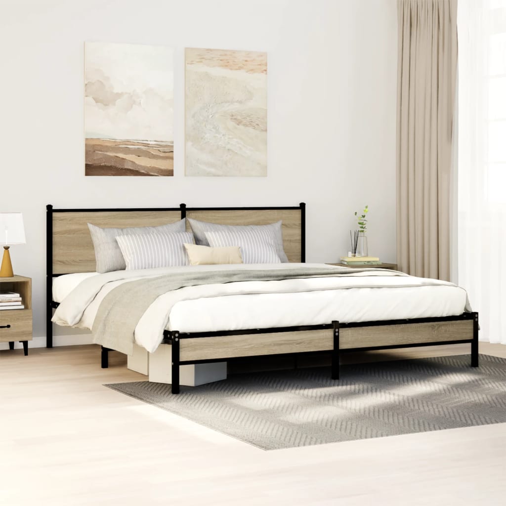 Sengeramme i metall uten madrass sonoma eik 160x200 cm vidaXL