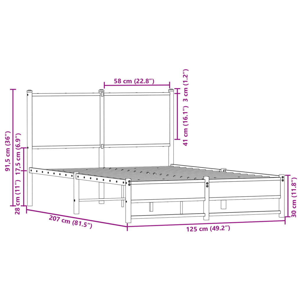 Sengeramme i metall uten madrass sonoma eik 120x200 cm