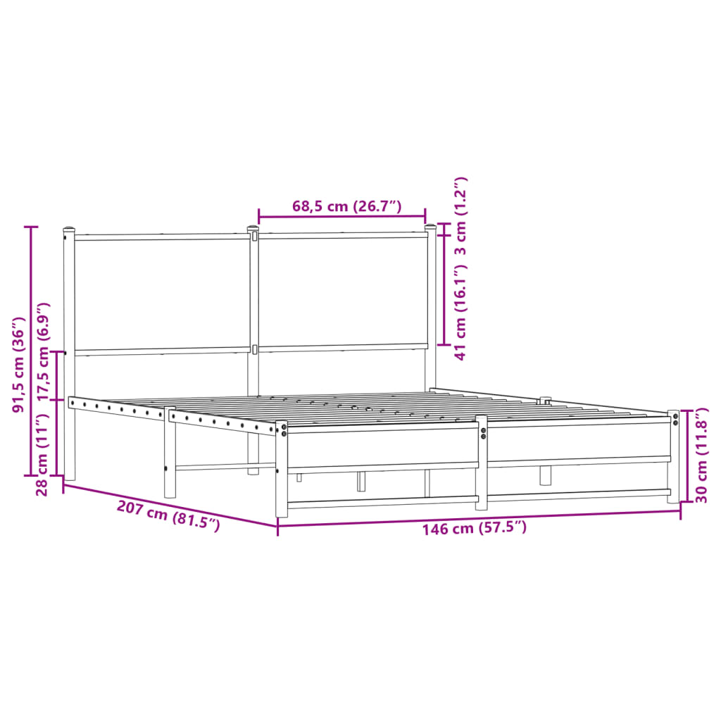 Sengeramme i metall uten madrass sonoma eik 140x200 cm