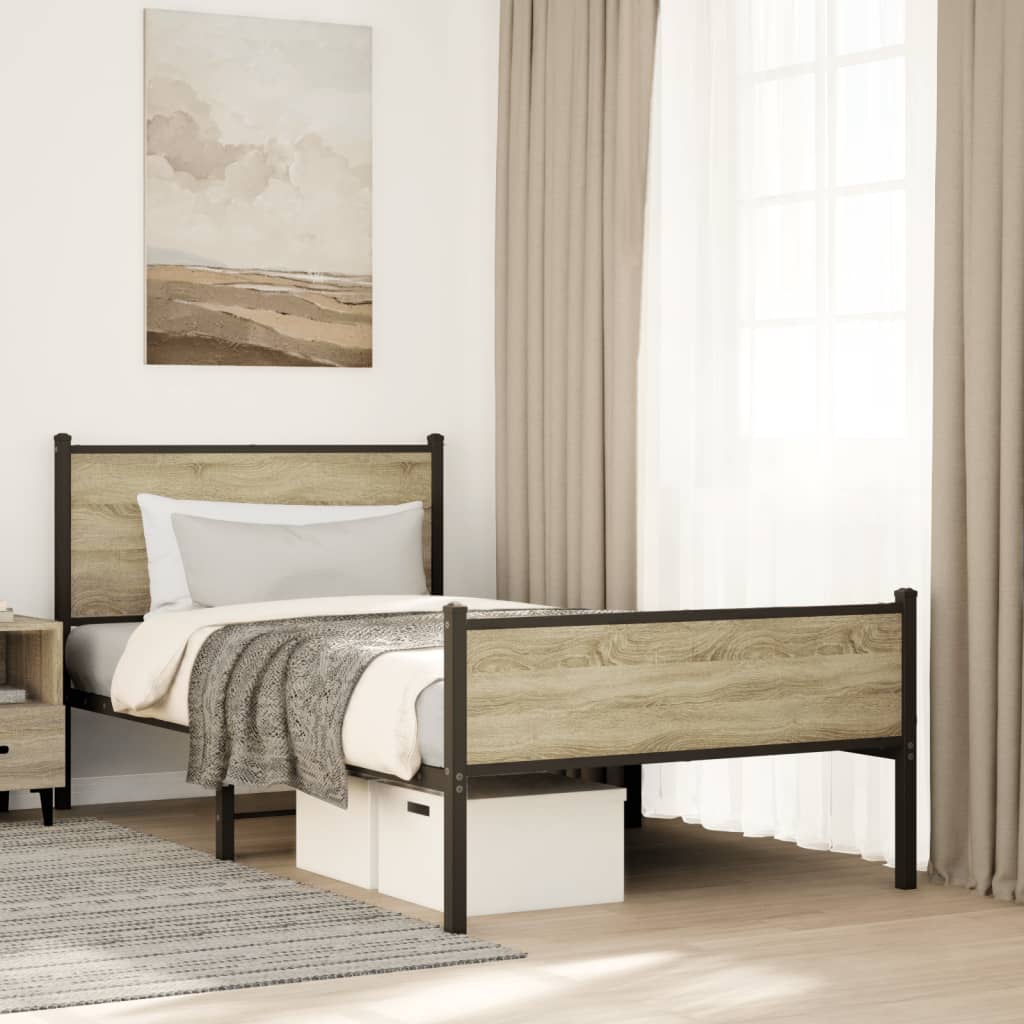 Sengeramme i metall uten madrass sonoma eik 107x203 cm