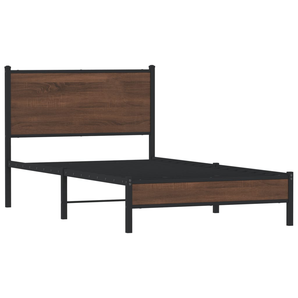 Sengeramme i metall uten madrass brun eik 100x190 cm