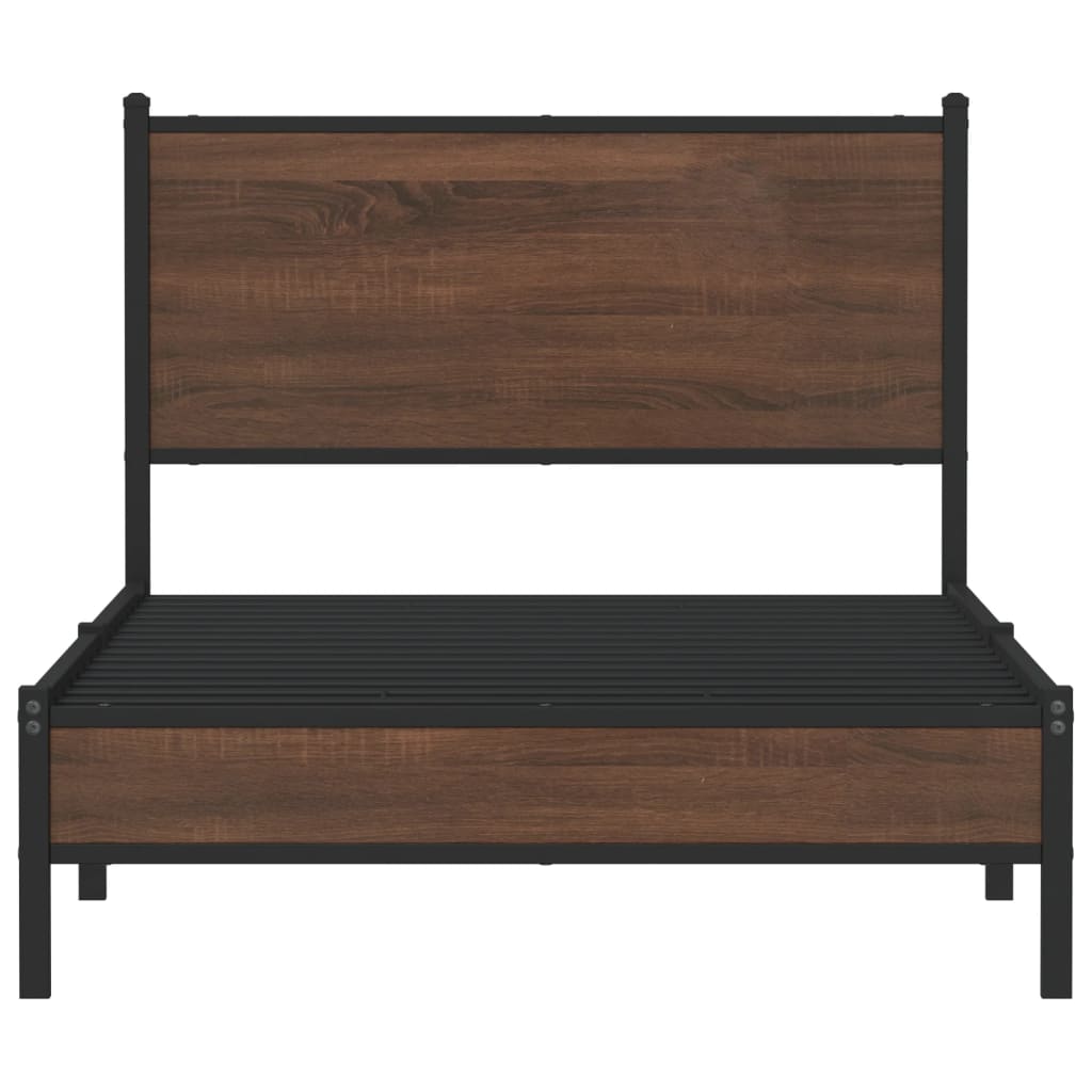 Sengeramme i metall uten madrass brun eik 100x190 cm