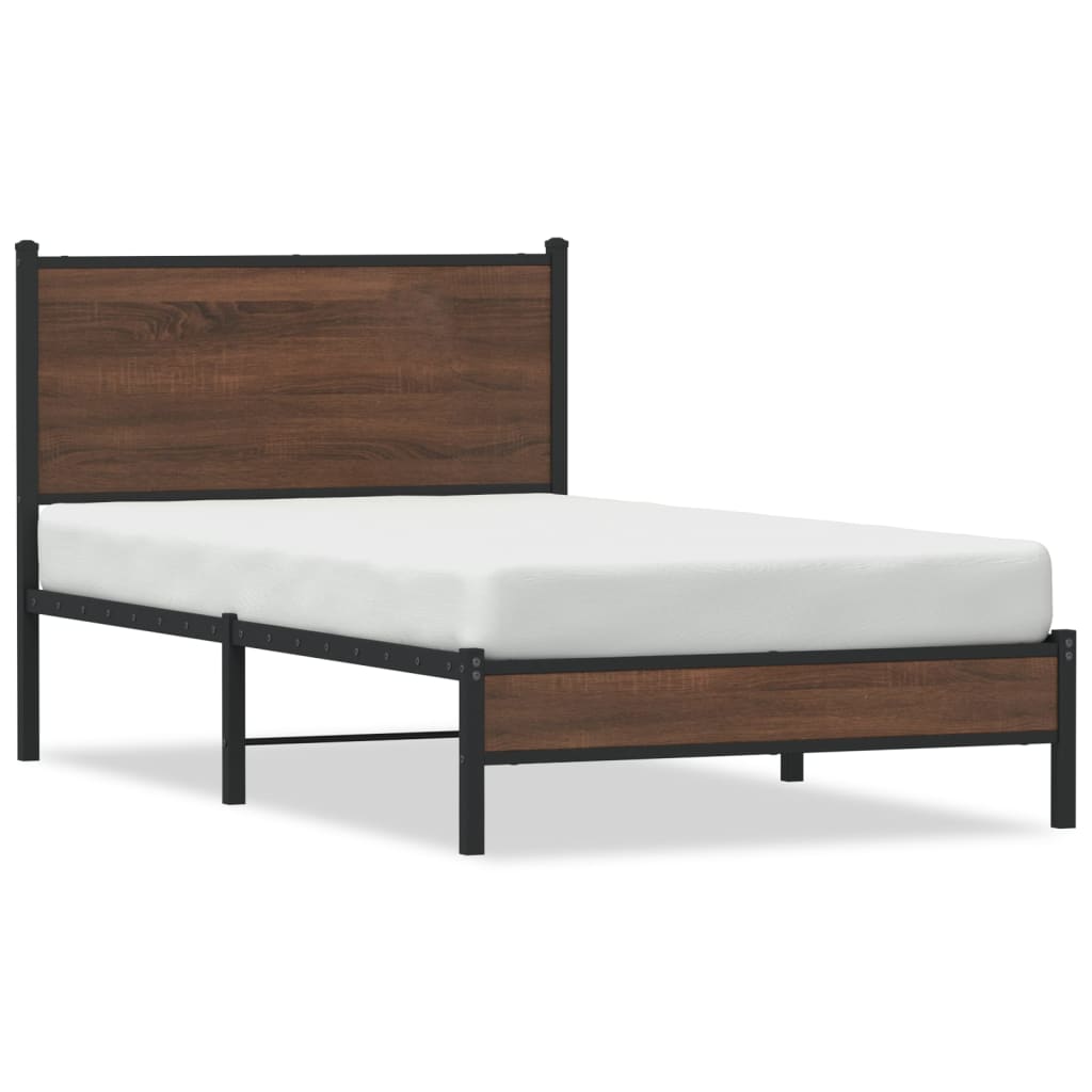 Sengeramme i metall uten madrass brun eik 100x190 cm
