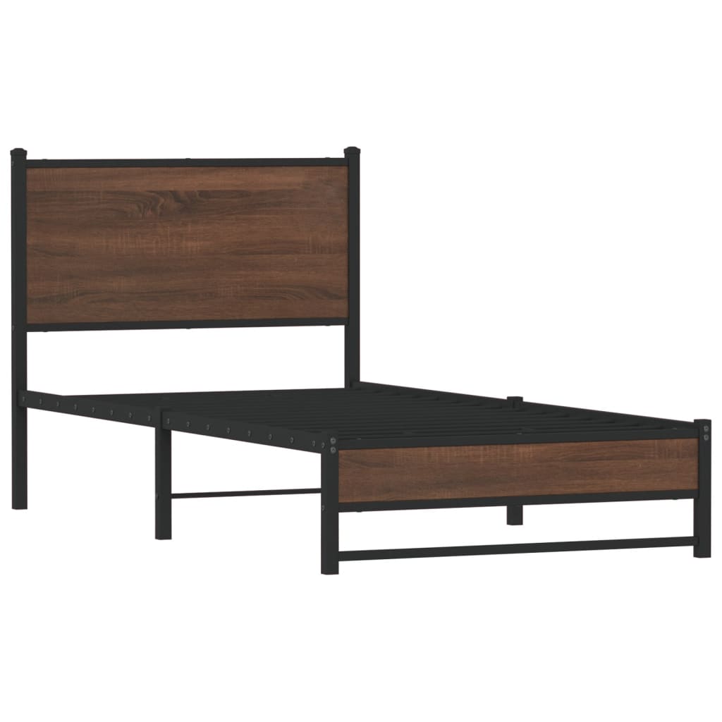 Sengeramme i metall uten madrass brun eik 90x190 cm