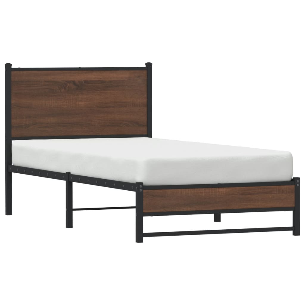 Sengeramme i metall uten madrass brun eik 90x190 cm