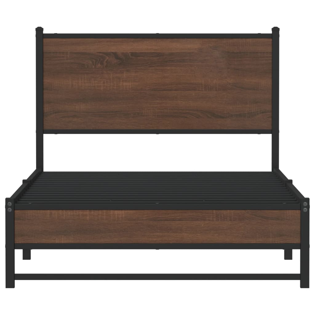Sengeramme i metall uten madrass brun eik 100x190 cm