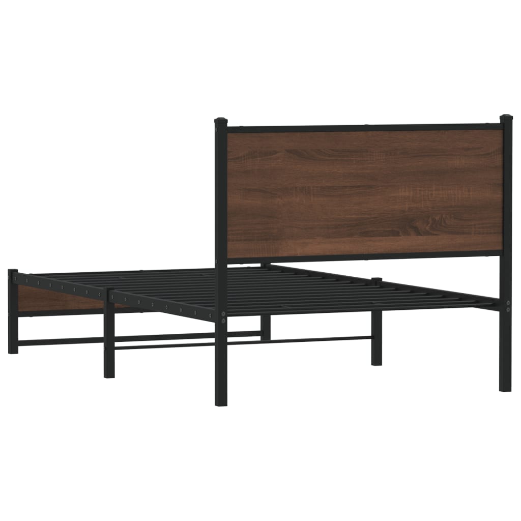 Sengeramme i metall uten madrass brun eik 100x190 cm