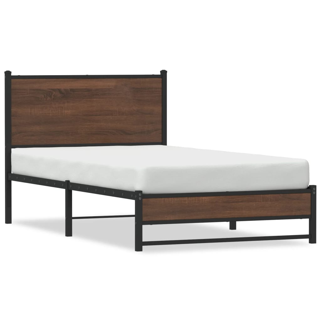 Sengeramme i metall uten madrass brun eik 100x190 cm