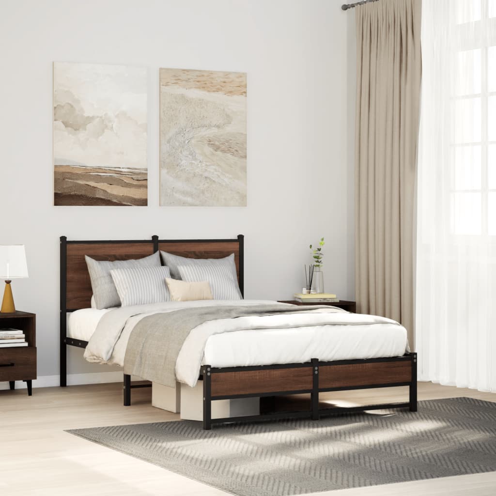 Sengeramme i metall uten madrass brun eik 120x190 cm