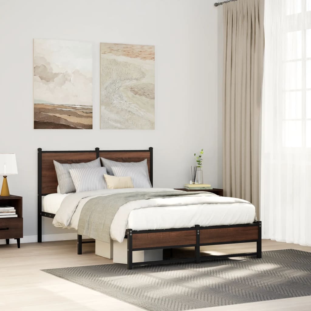 Sengeramme i metall uten madrass brun eik 120x200 cm