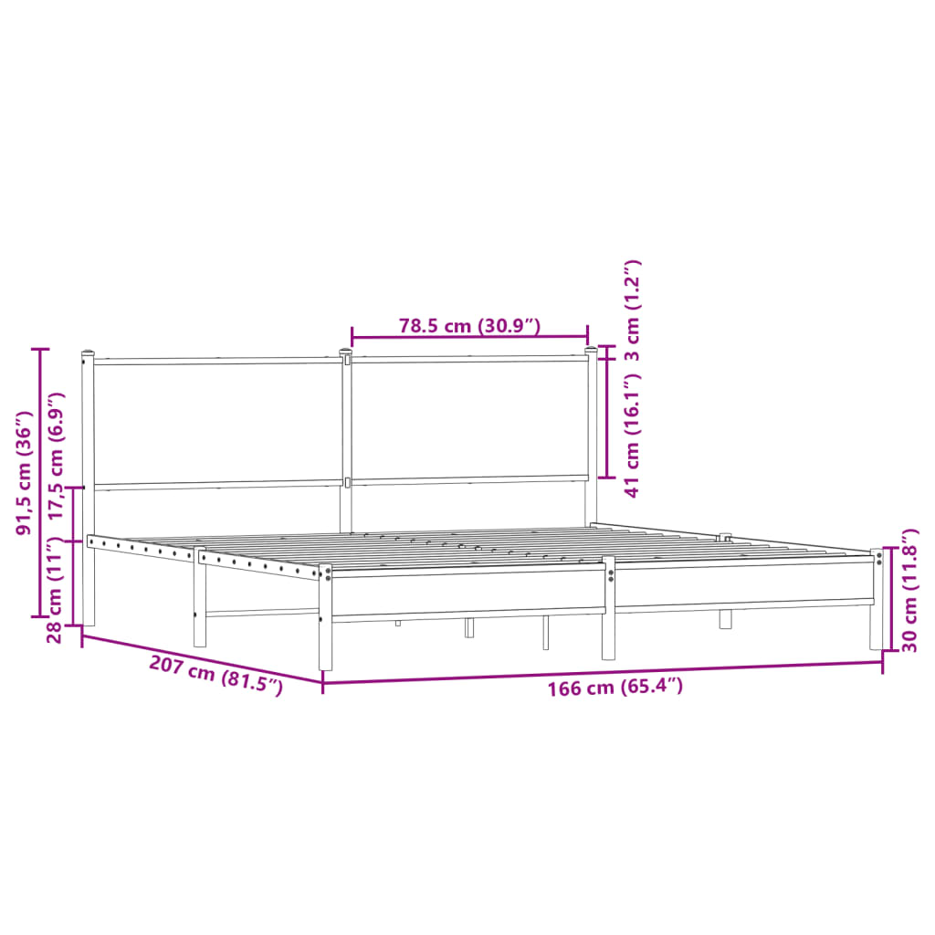 Sengeramme i metall uten madrass brun eik 160x200 cm vidaXL
