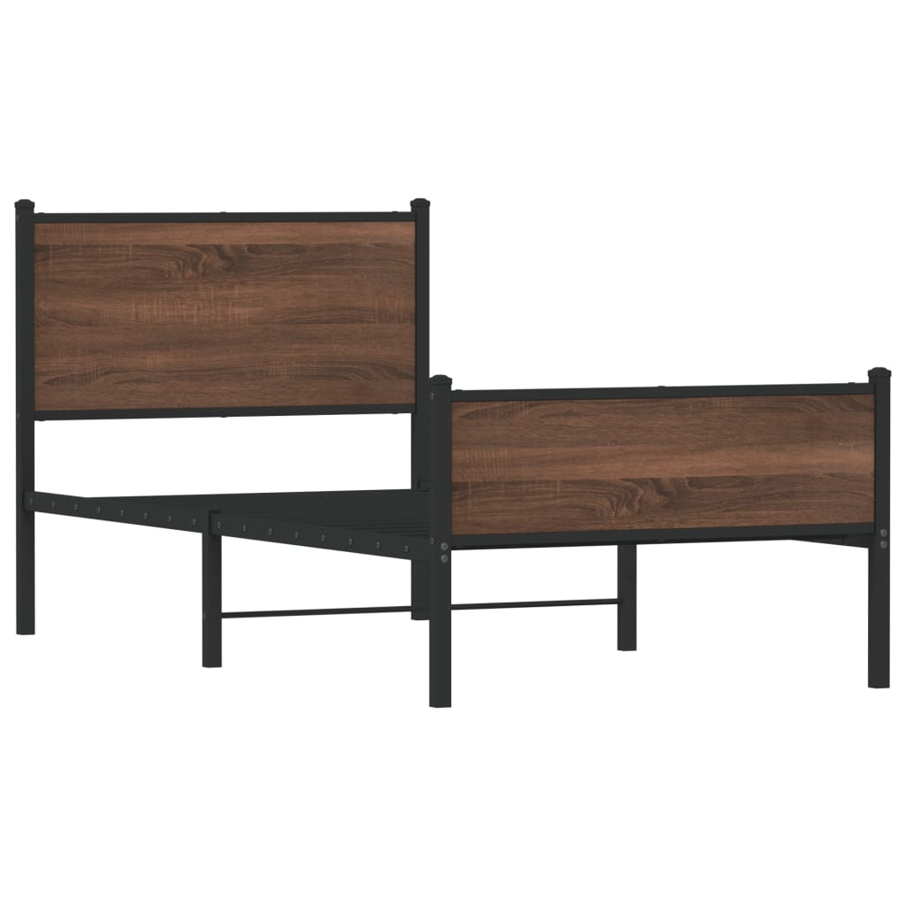 Sengeramme i metall uten madrass brun eik 75x190 cm