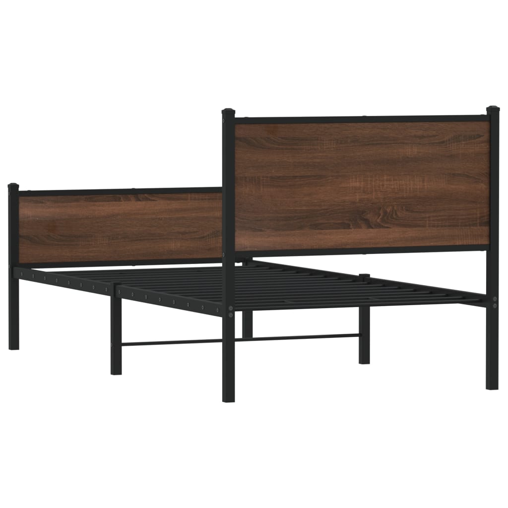 Sengeramme i metall uten madrass brun eik 90x200 cm