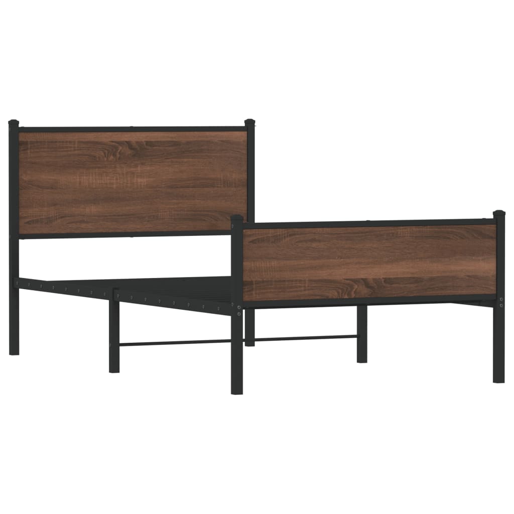Sengeramme i metall uten madrass brun eik 100x200 cm