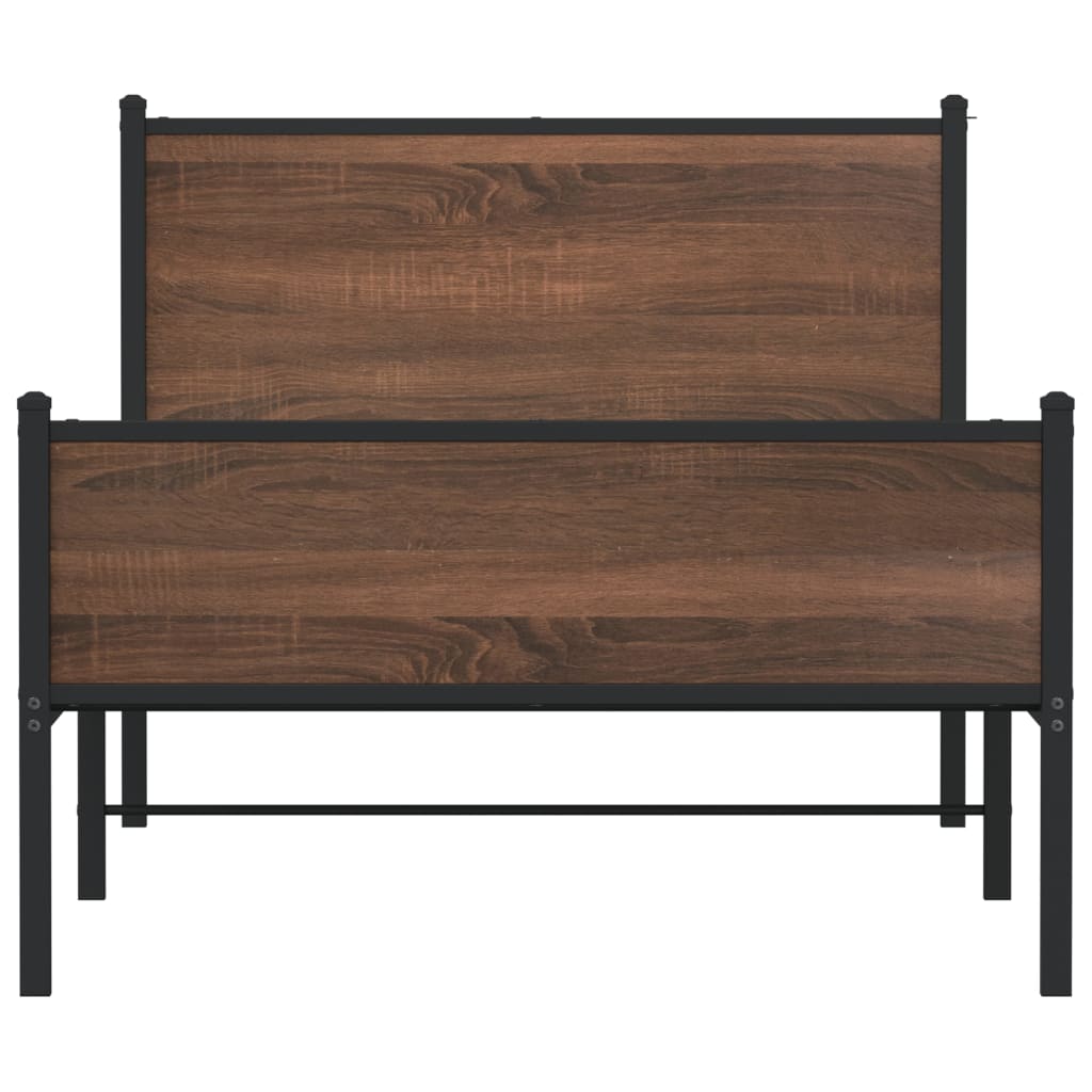Sengeramme i metall uten madrass brun eik 100x200 cm