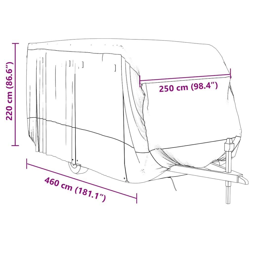 Campingvogntrekk grå 460x250x220 cm ikke-vevet stoff
